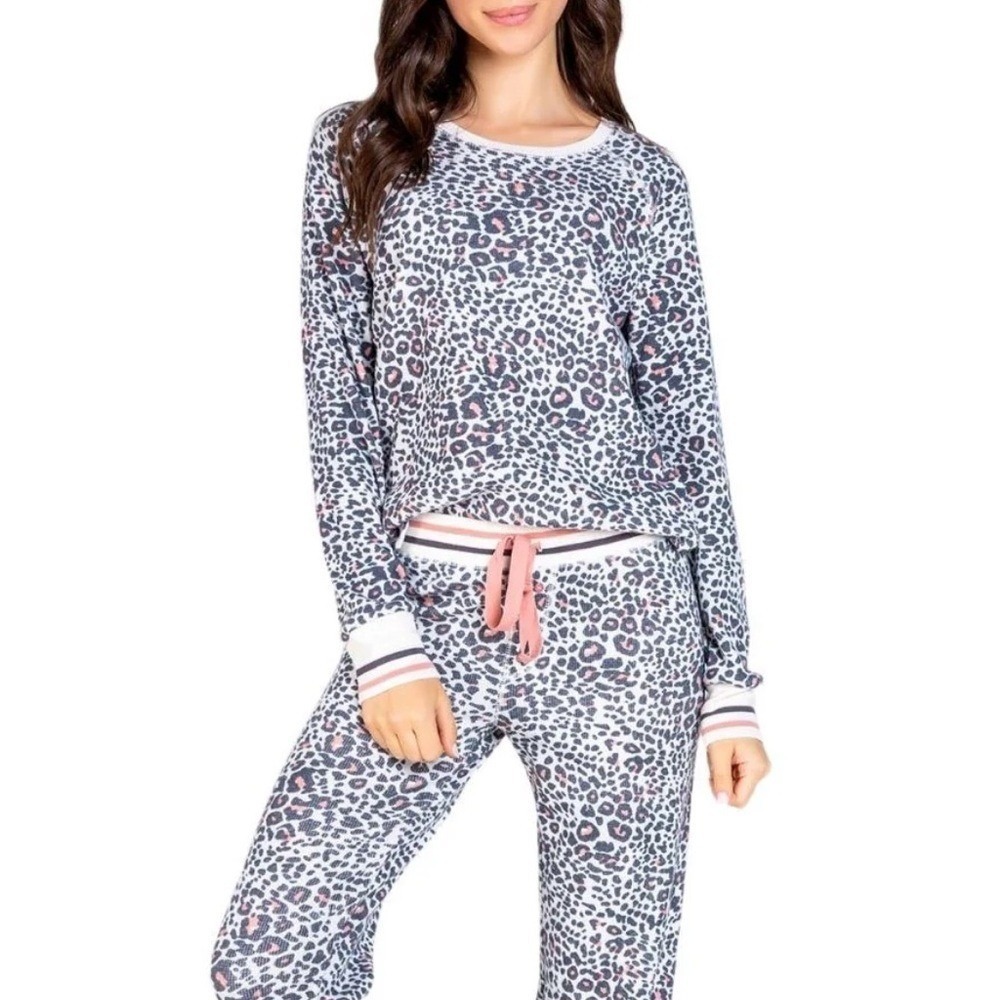 PJ Salvage Animal Print Thermal Pajama Set Lounge Cheetah Leopard Pink Size XS/S